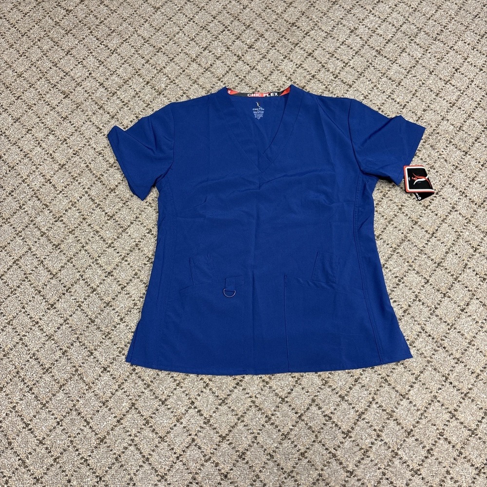 WOMENS SCRUB TOP CHIC FLEX LARGE NWT BLUE